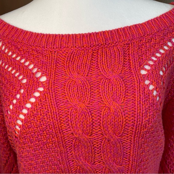 American Eagle Women’s Pink Boat Neck Open Zigzag Knit Pullover Sweater Large - Picture 5 of 9